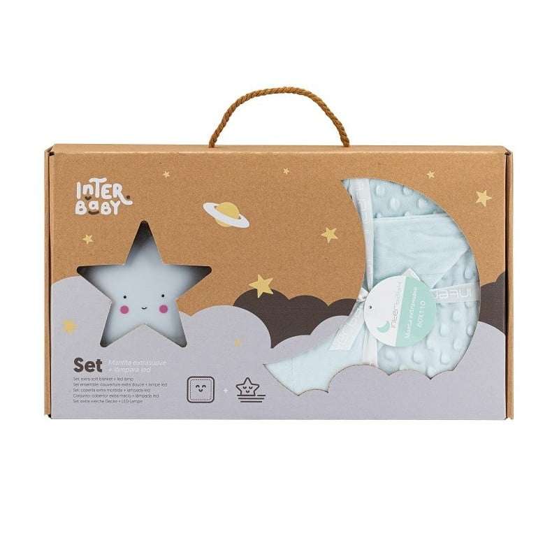 Interbaby Coffret de Couverture Bébé à bulles Bleu et veilleuse