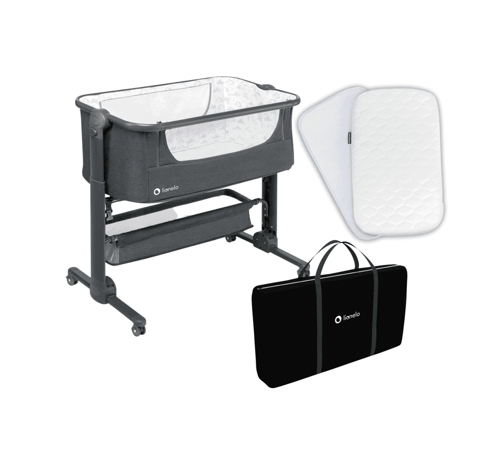 Lionelo Lit Cododo Timon Grey + Matelas supplémentaire Prestige Fiki Miki