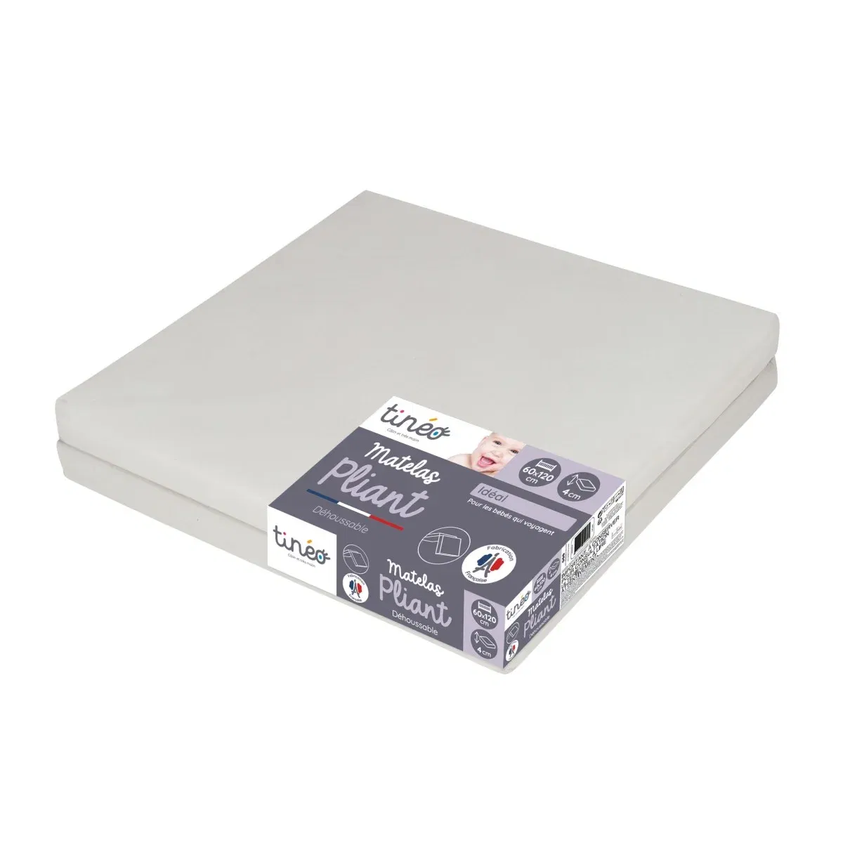 Tinéo Matelas Bébé Pliant 2 Parties 60x120x4cm