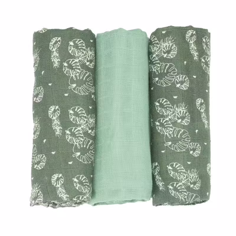 Trois Kilos Sept Lot de 3 langes bébé motif feuilles