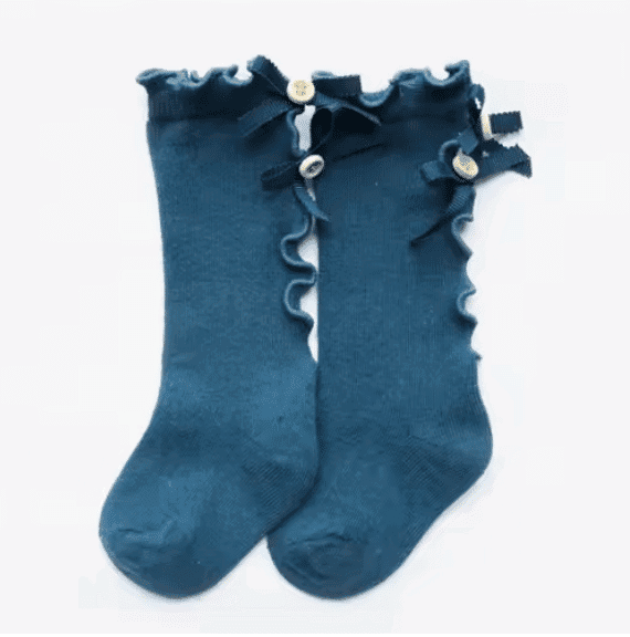 Chaussettes boutons de nœud papillon pour enfants 12m+ bleu