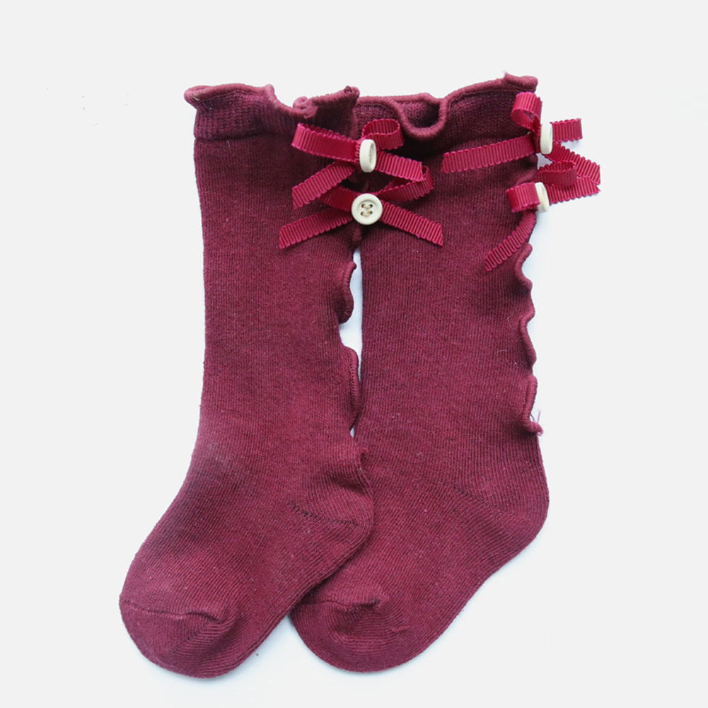 Chaussettes boutons de nœud papillon pour enfants 12m+ bordeaux