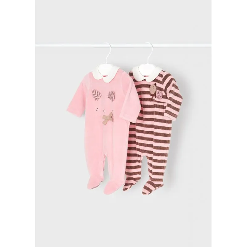 Mayoral Newborn Ensemble de 2 barboteuses en maille velours Blush 1-2