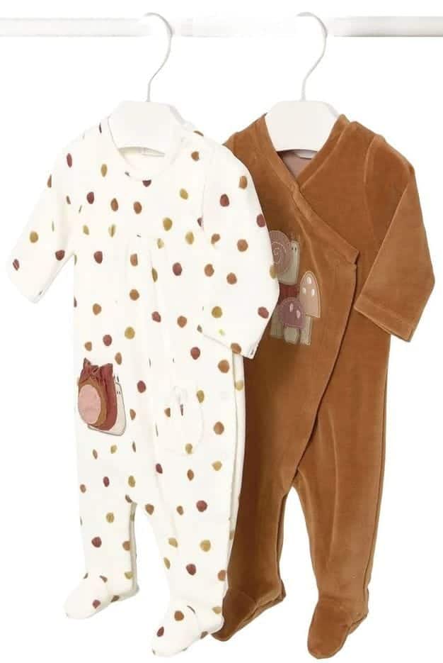Mayoral Newborn – Ensemble de 2 barboteuses en maille velours – 4-6m