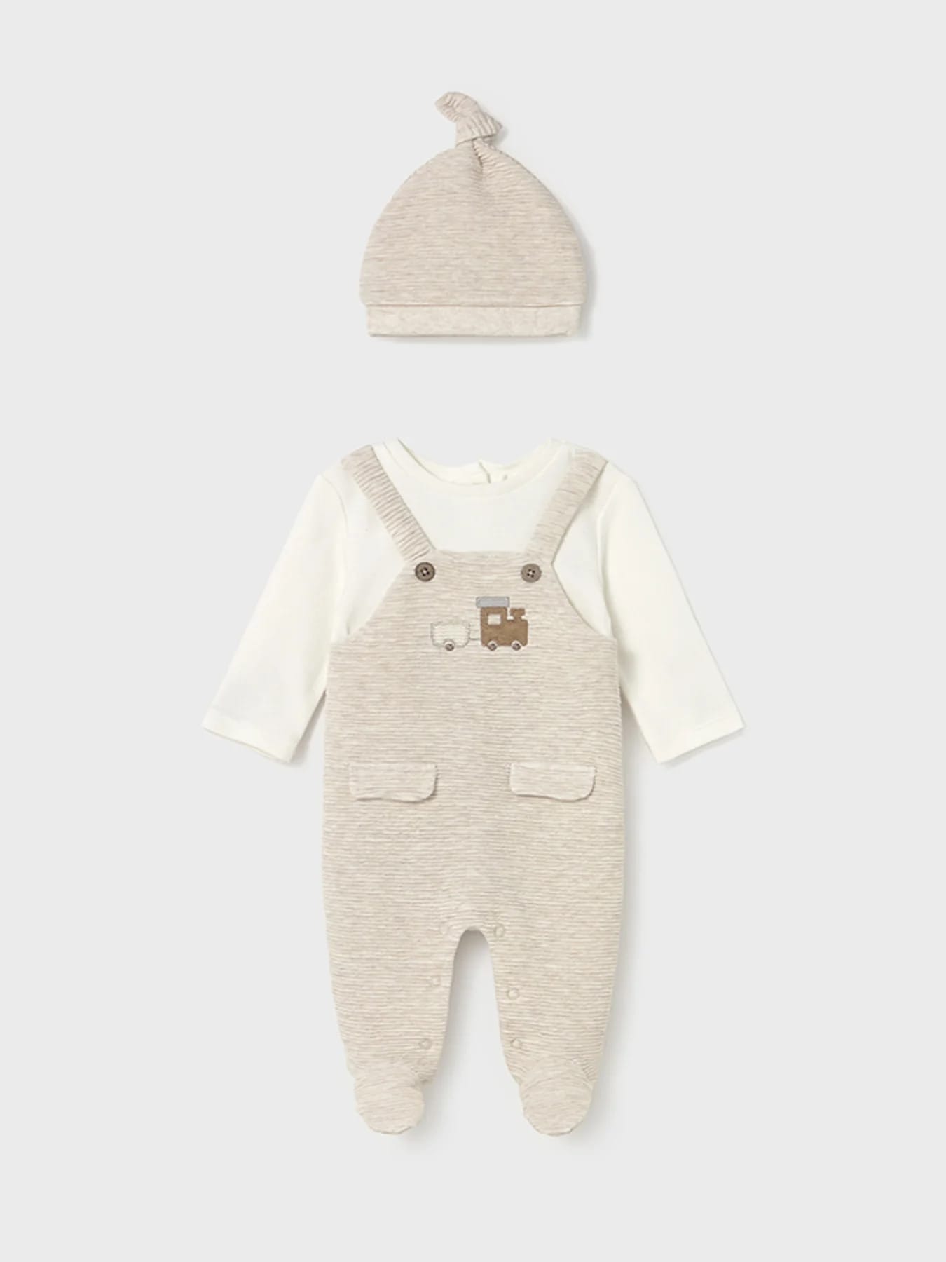 Mayoral Salopette et Bonnet Beige Clair 12m